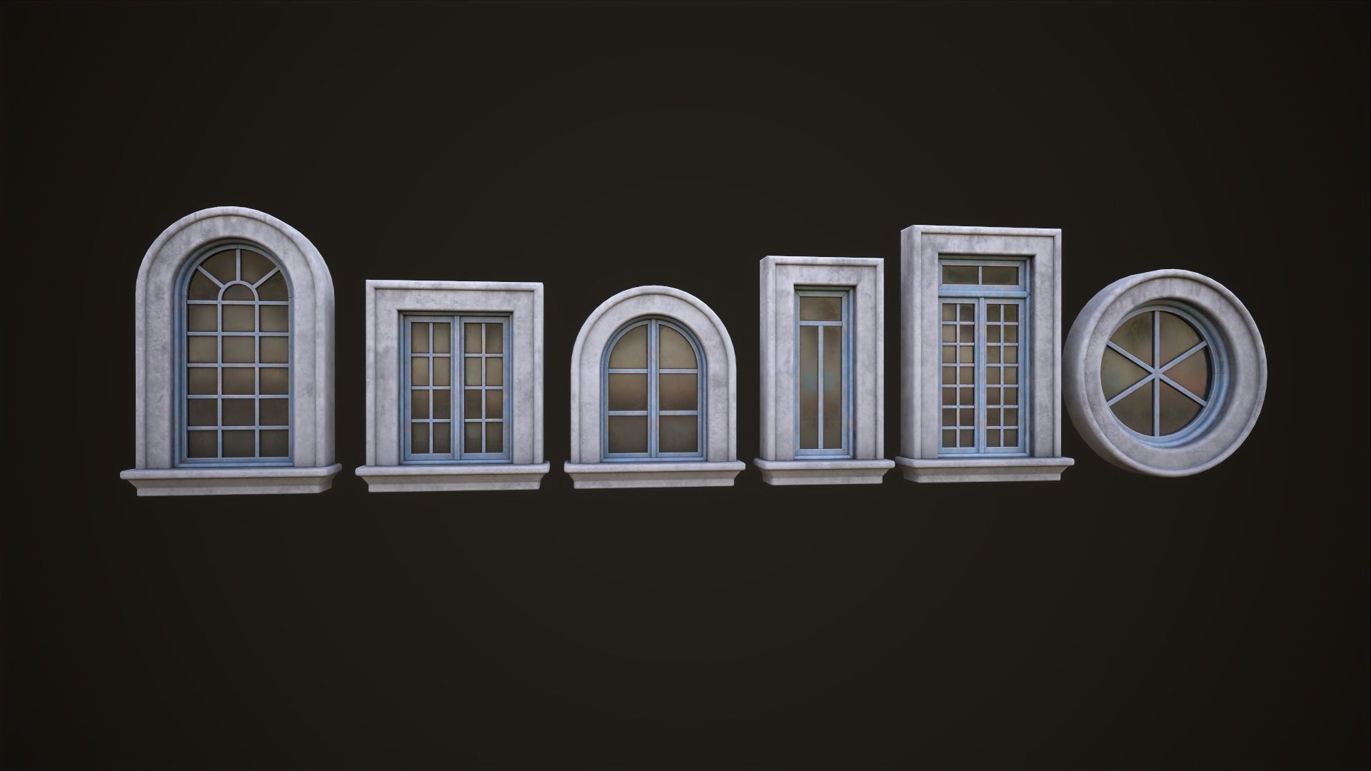 Six different windows Low-poly 3D model_3