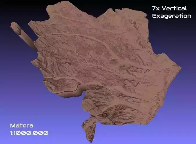 Italy 3D Map of Matera Provice 1 to 1000000