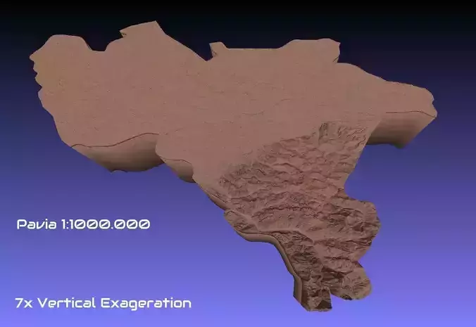 Italy 3D Map of Pavia Provice 1 to 1000000