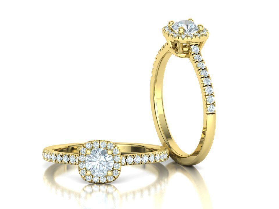 Cushion Halo Engagement Ring 40 pointer diamond 3D model  3D print model_3