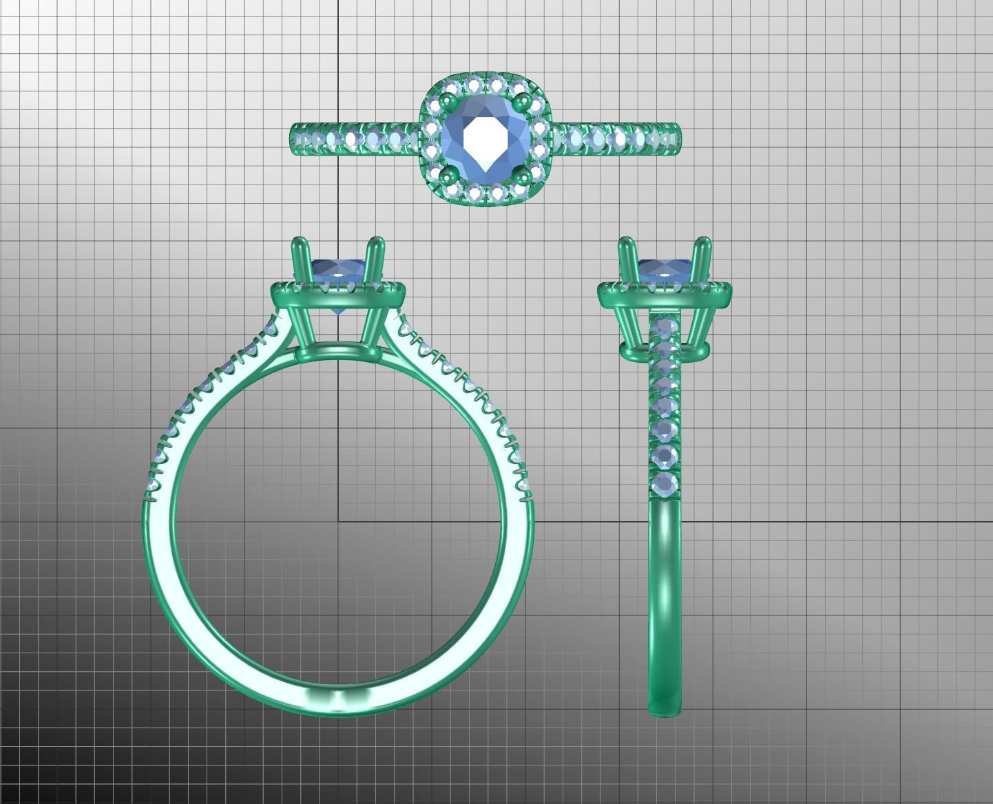 Cushion Halo Engagement Ring 40 pointer diamond 3D model  3D print model_12