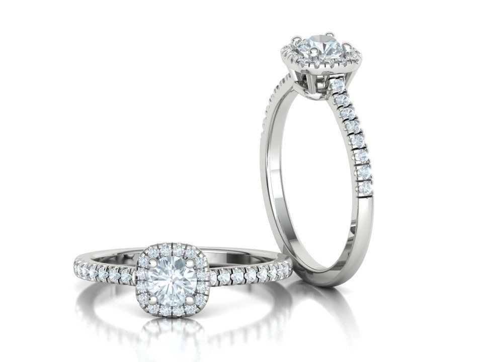 Cushion Halo Engagement Ring 40 pointer diamond 3D model  3D print model_4
