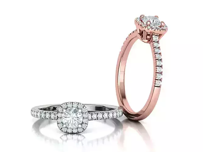 Cushion Halo Engagement Ring 40 pointer diamond 3D model  3D print model