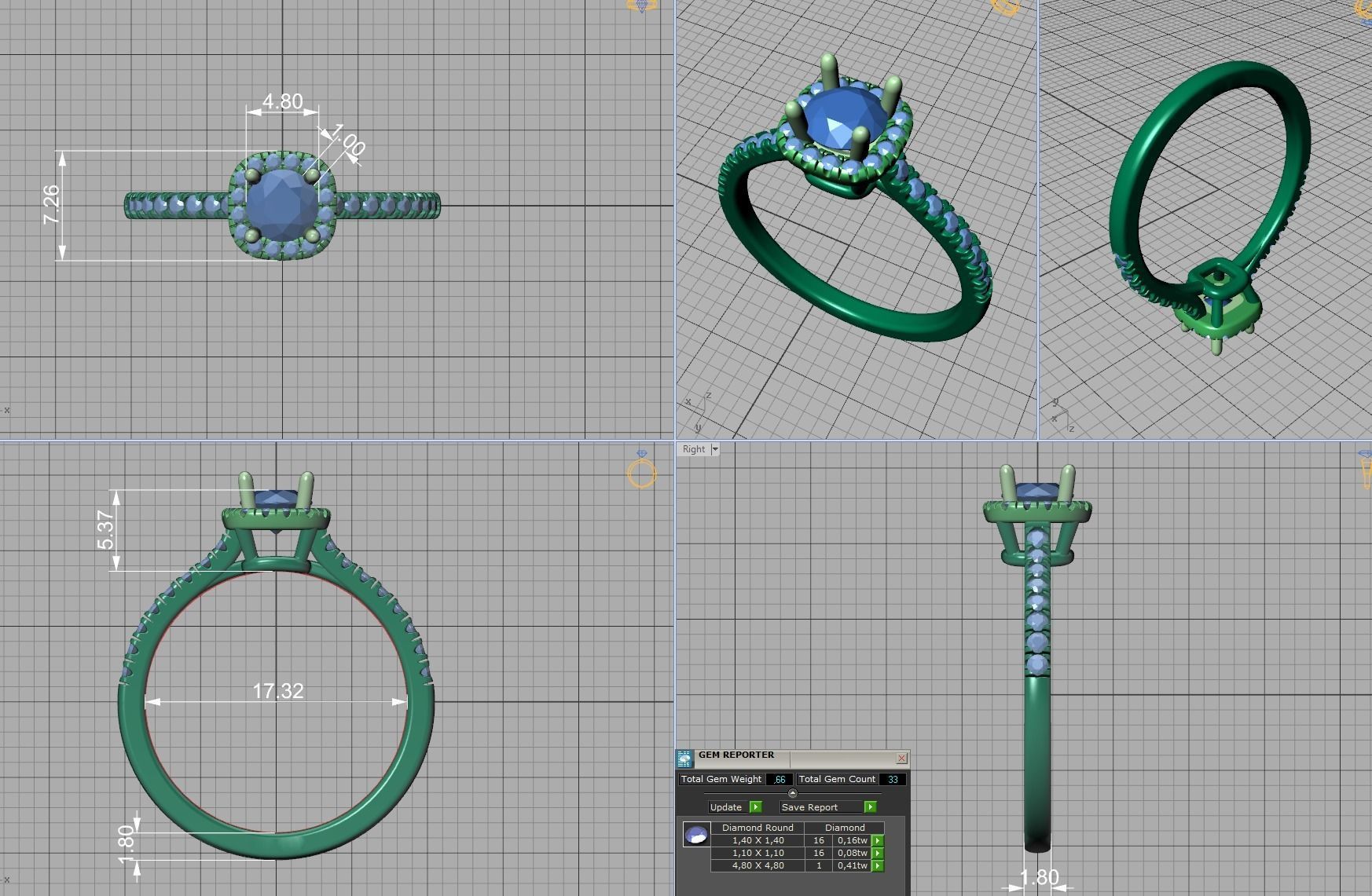 Cushion Halo Engagement Ring 40 pointer diamond 3D model  3D print model_8