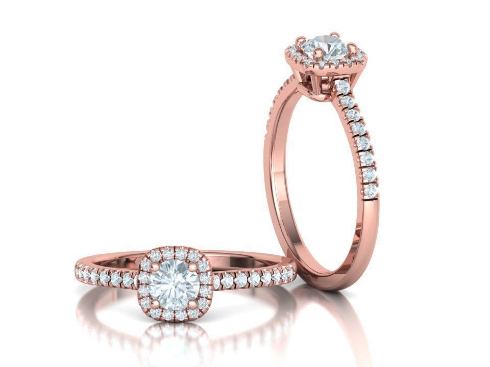 Cushion Halo Engagement Ring 40 pointer diamond 3D model  3D print model_2
