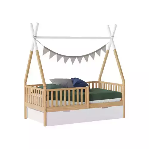 Childrens bed house Wigwam with board - solid Beech 02 3D model