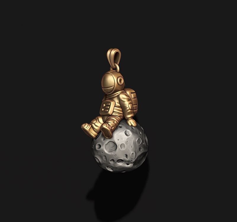 Astronaut moon pendant 3D print model_1