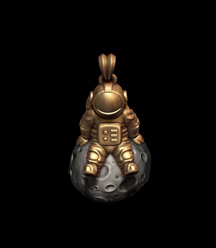 Astronaut moon pendant 3D print model_5