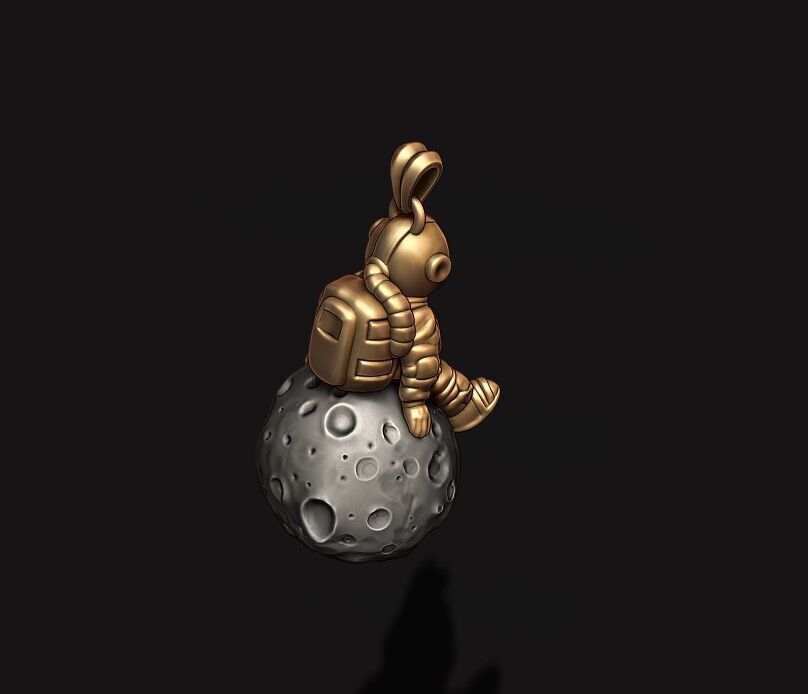 Astronaut moon pendant 3D print model_3