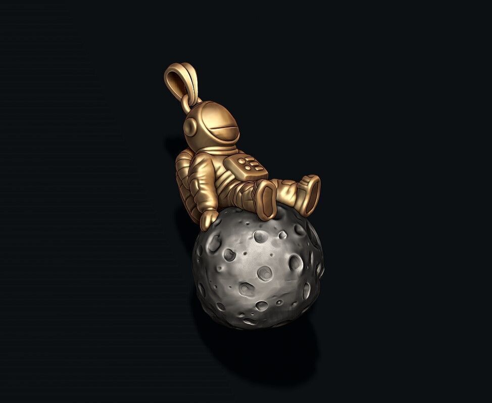 Astronaut moon pendant 3D print model_6