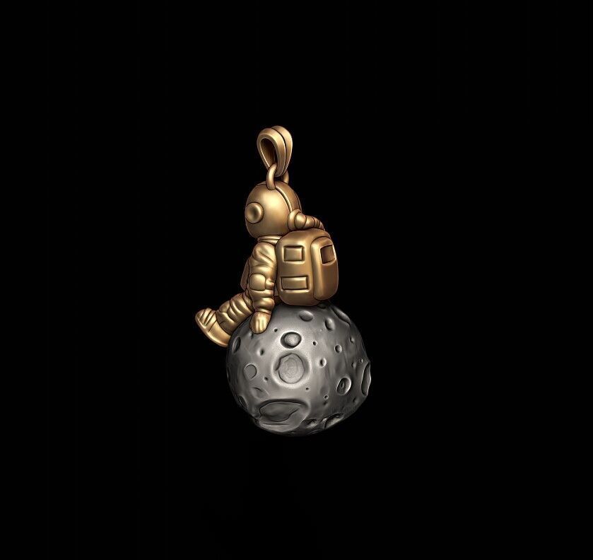 Astronaut moon pendant 3D print model_4