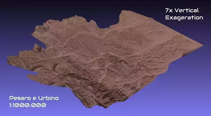 Italy 3D Map of Pesaro e Urbino Provice 1 to 1000000 3D print model