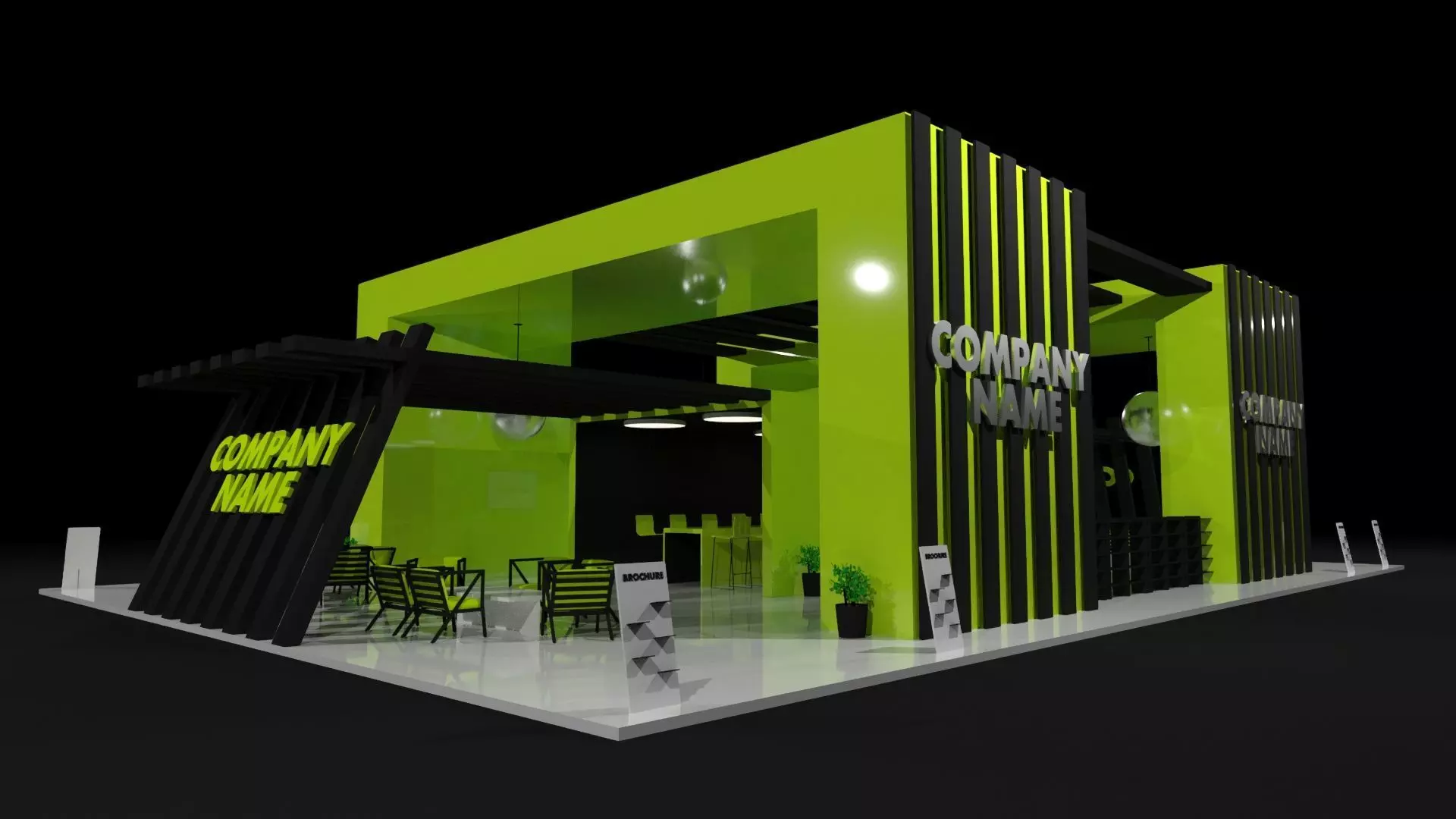 Green Booth Exhibition Stand Stall 3D model_0