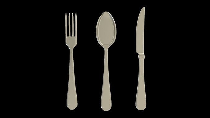 Silverware Set Fork Spoon And Knife 3D model
