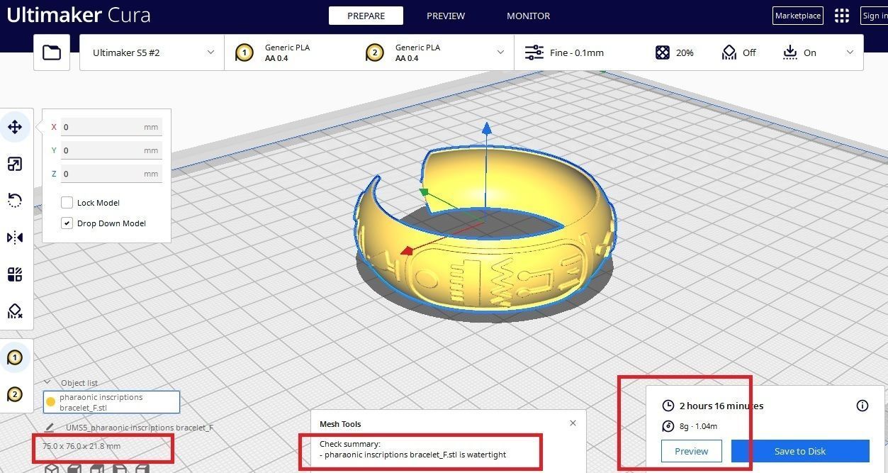 Ancient  Pharaonic Inscriptions Bracelet  3D print model_8