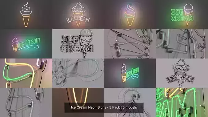 Ice Cream Neon Signs - 5 Pack 3D Model Collection