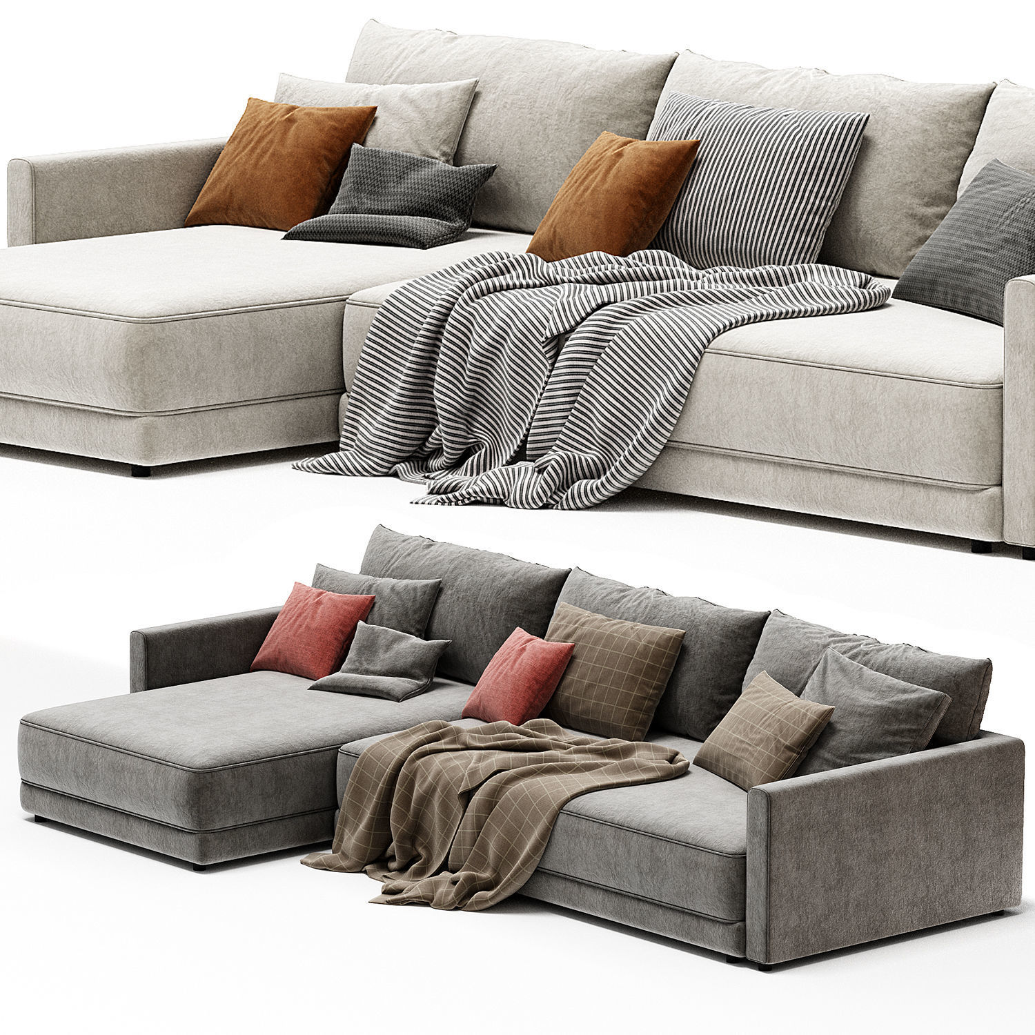 Gather Deep 2 Piece Left Arm Wide Chaise Sectional Sofa 3D model_3
