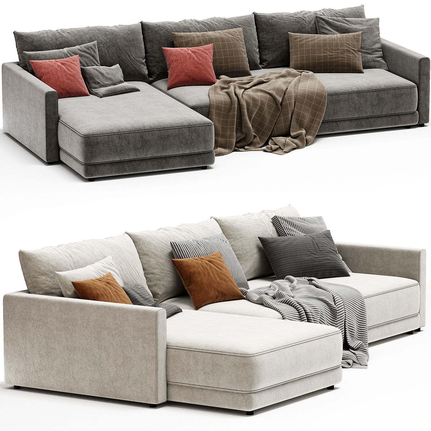 Gather Deep 2 Piece Left Arm Wide Chaise Sectional Sofa 3D model_1