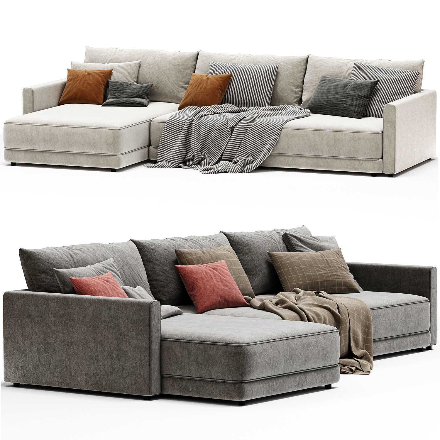 Gather Deep 2 Piece Left Arm Wide Chaise Sectional Sofa 3D model_2