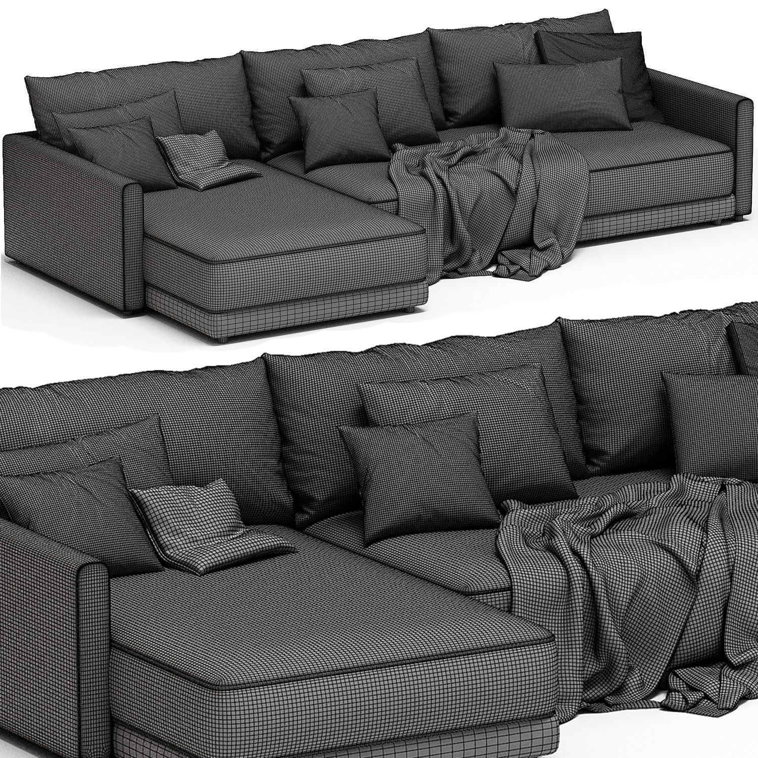 Gather Deep 2 Piece Left Arm Wide Chaise Sectional Sofa 3D model_4