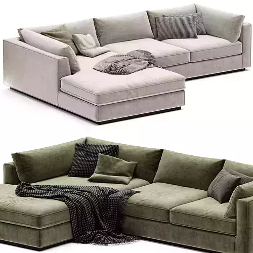 Oceanside Deep 2 Piece Left Arm Bumper Sectional Sofa 3D model