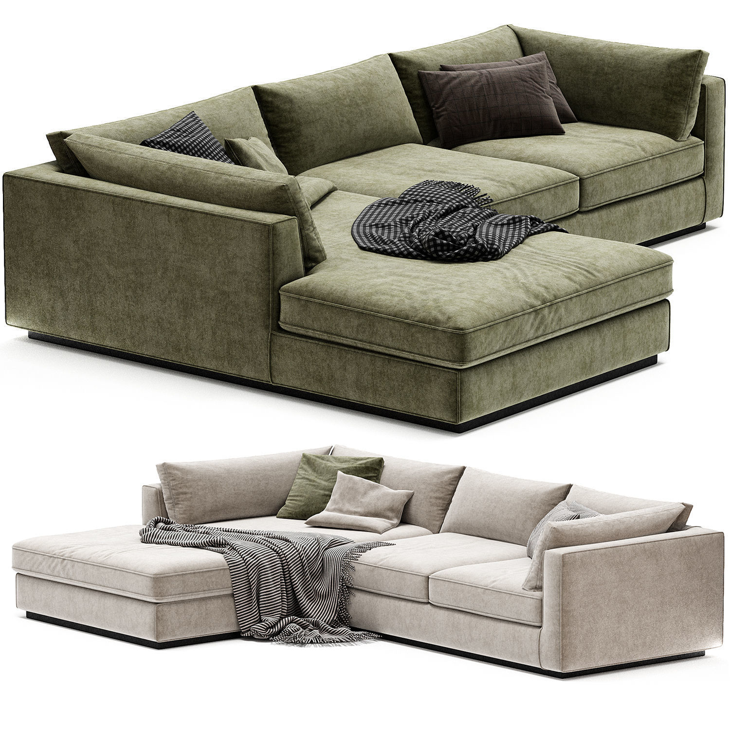 Oceanside Deep 2 Piece Left Arm Bumper Sectional Sofa 3D model_3