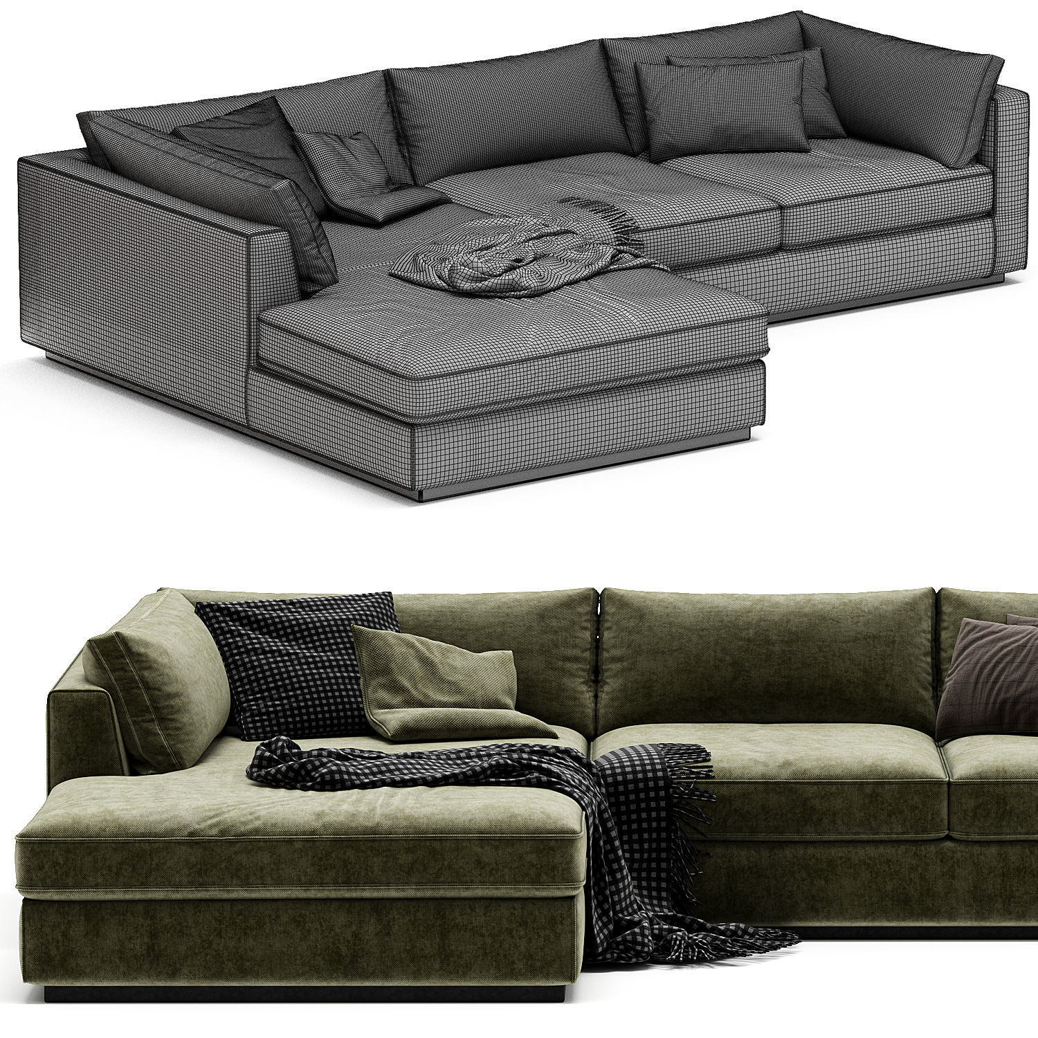 Oceanside Deep 2 Piece Left Arm Bumper Sectional Sofa 3D model_4