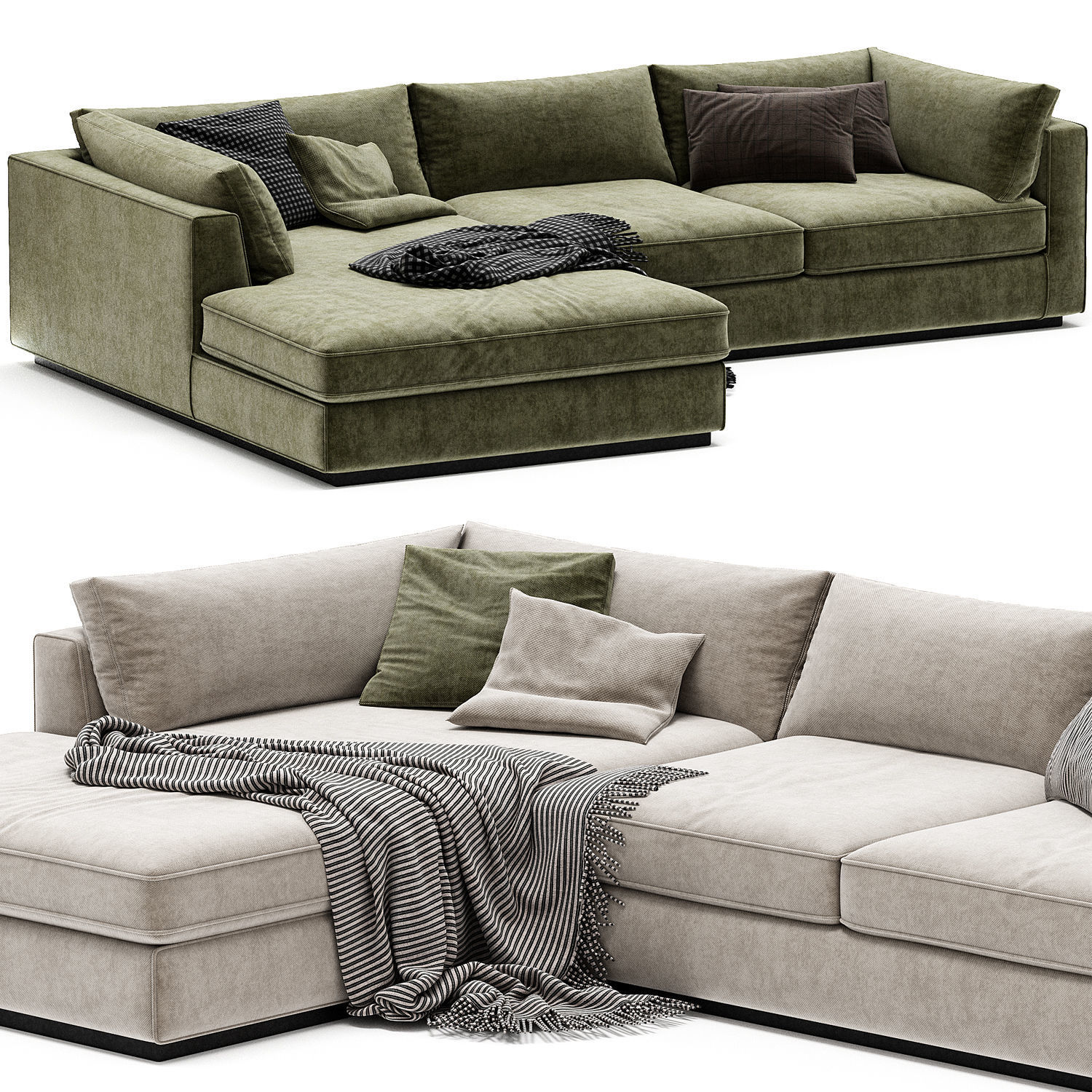 Oceanside Deep 2 Piece Left Arm Bumper Sectional Sofa 3D model_2