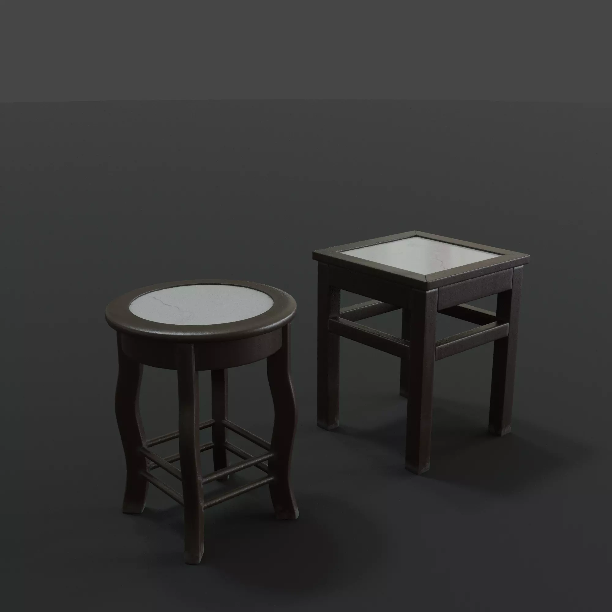 Marble Top Traditional Stool Low-poly 3D model_0