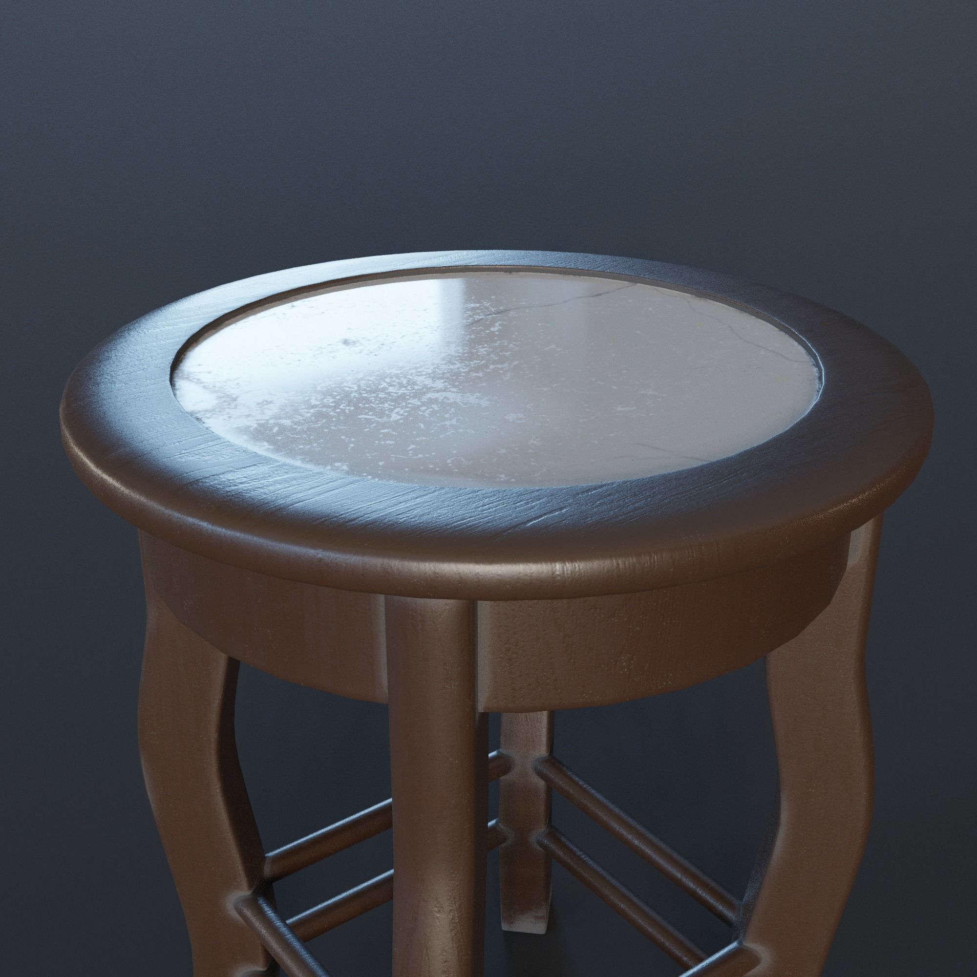Marble Top Traditional Stool Low-poly 3D model_1
