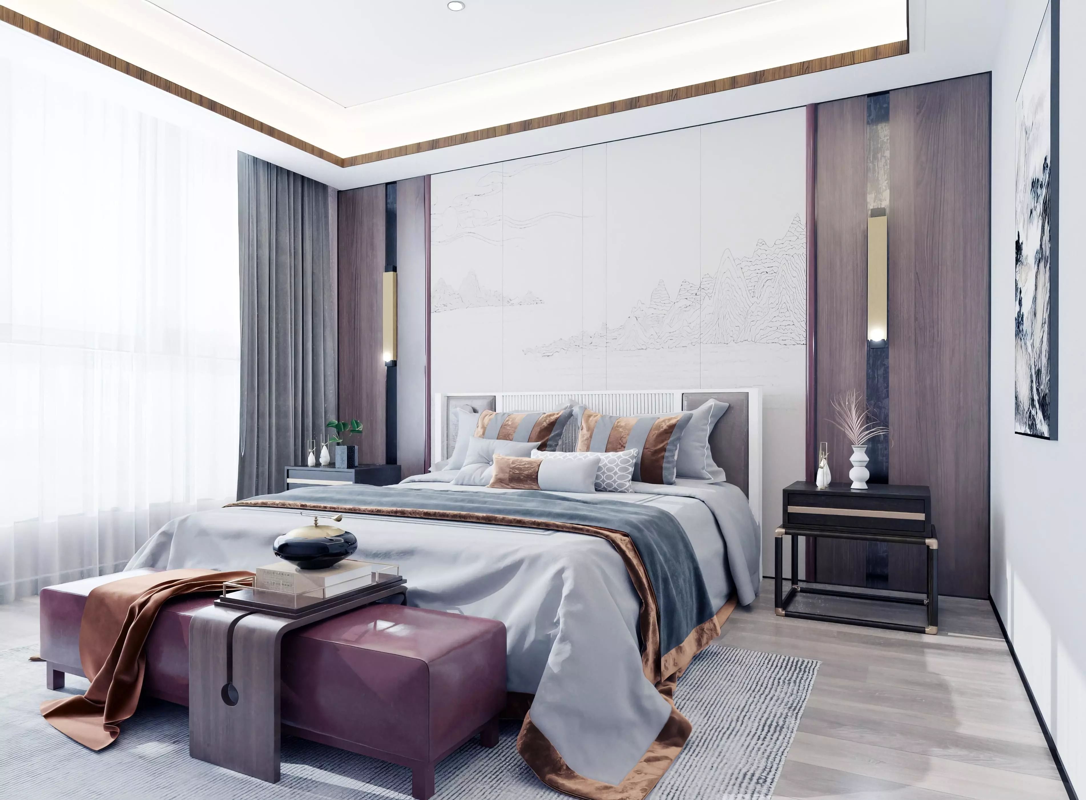 bedroom Chinese style New 3D model_0