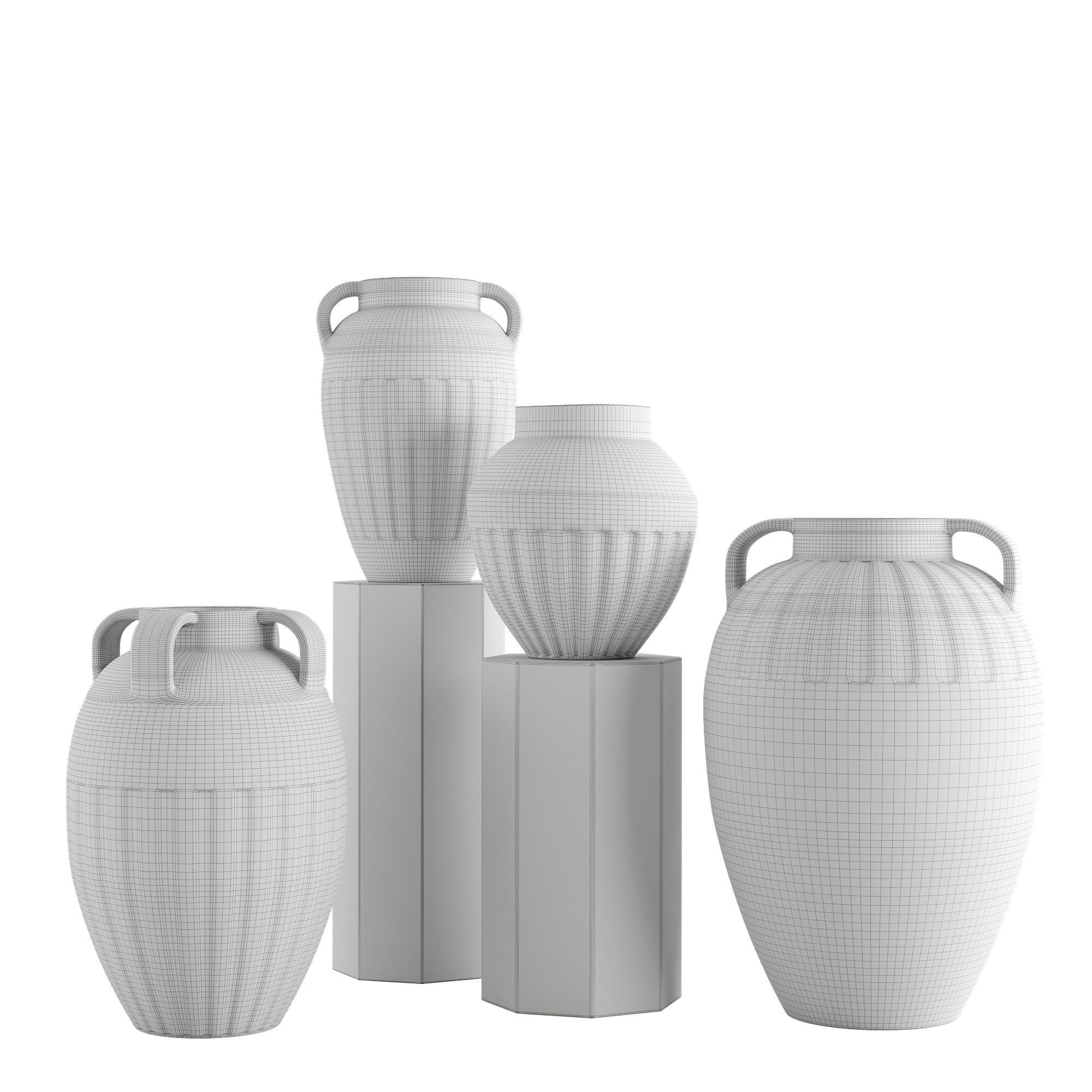 Grooved Ceramic Vases 3D model_2