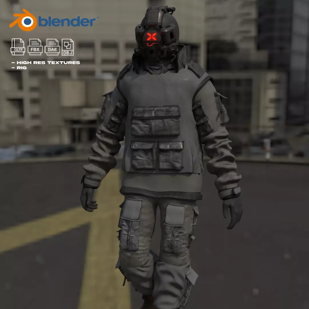 Cyberpunk Character - Cyber Street Punk Low-poly 3D model_0