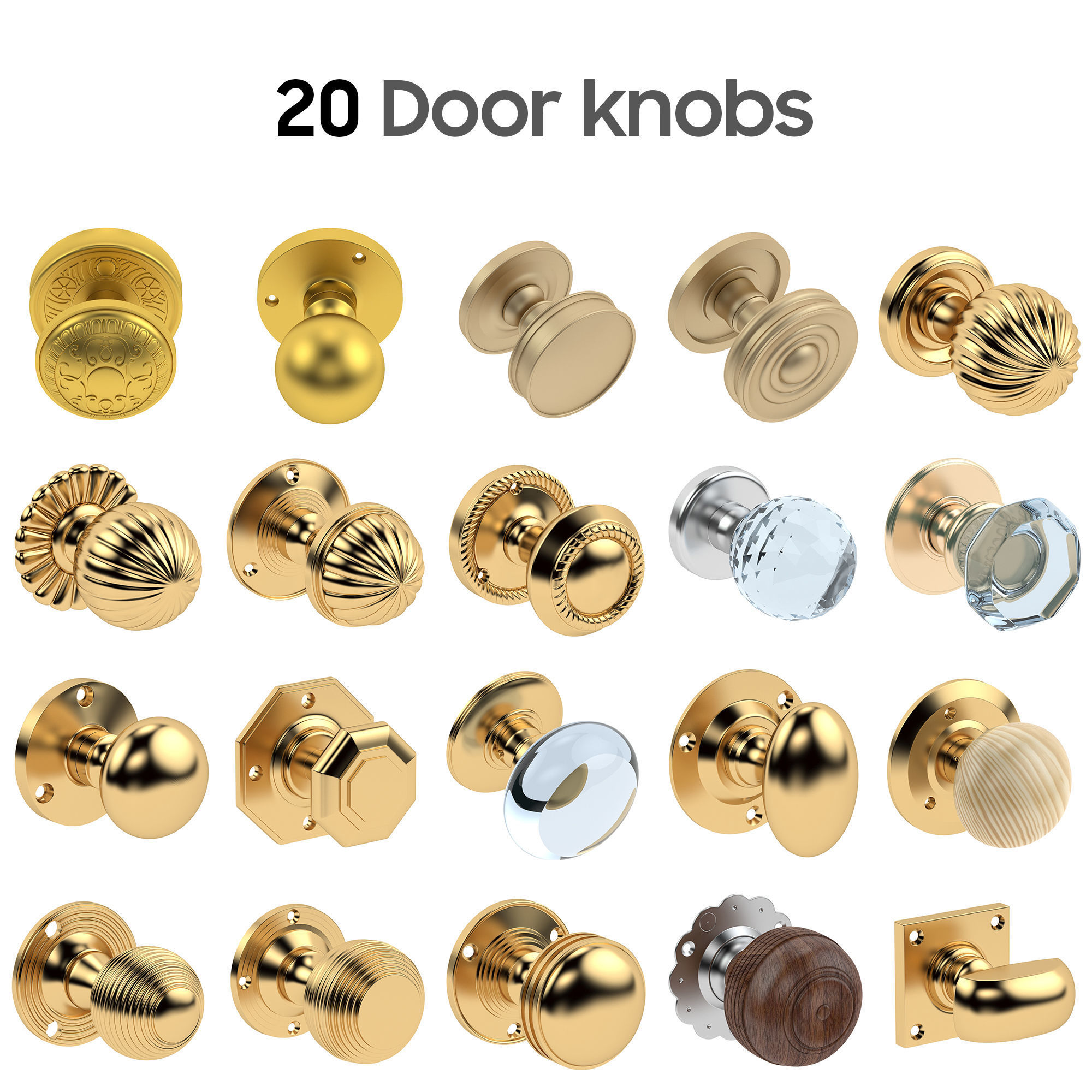 100 Door Handles Collection  3D model_4