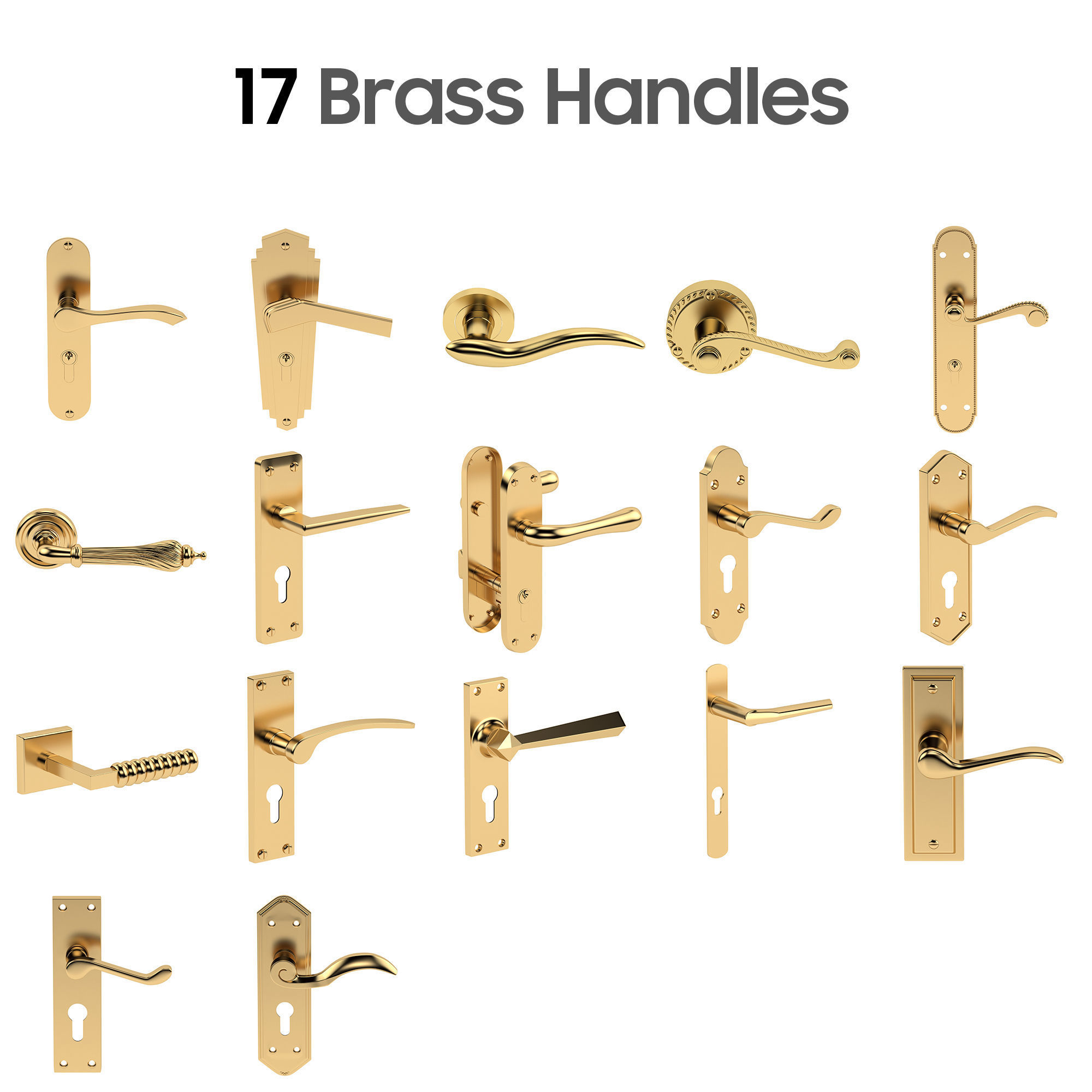 100 Door Handles Collection  3D model_6