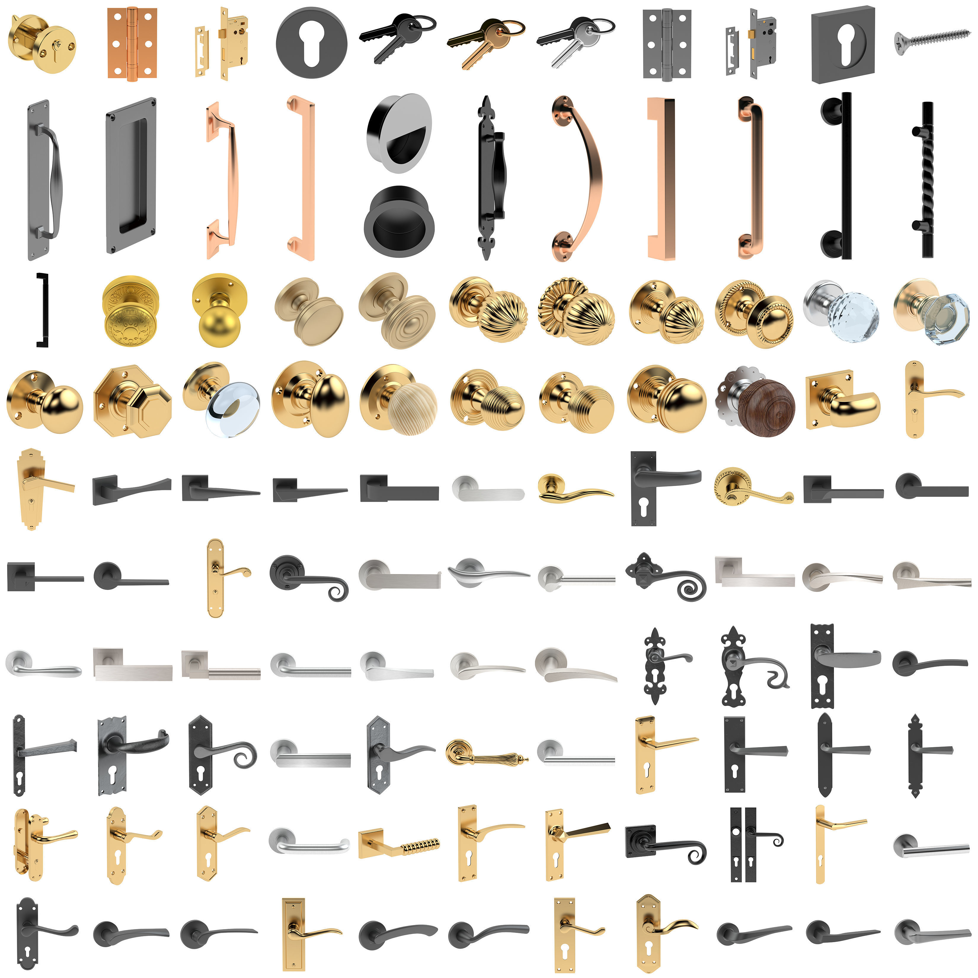 100 Door Handles Collection  3D model_1