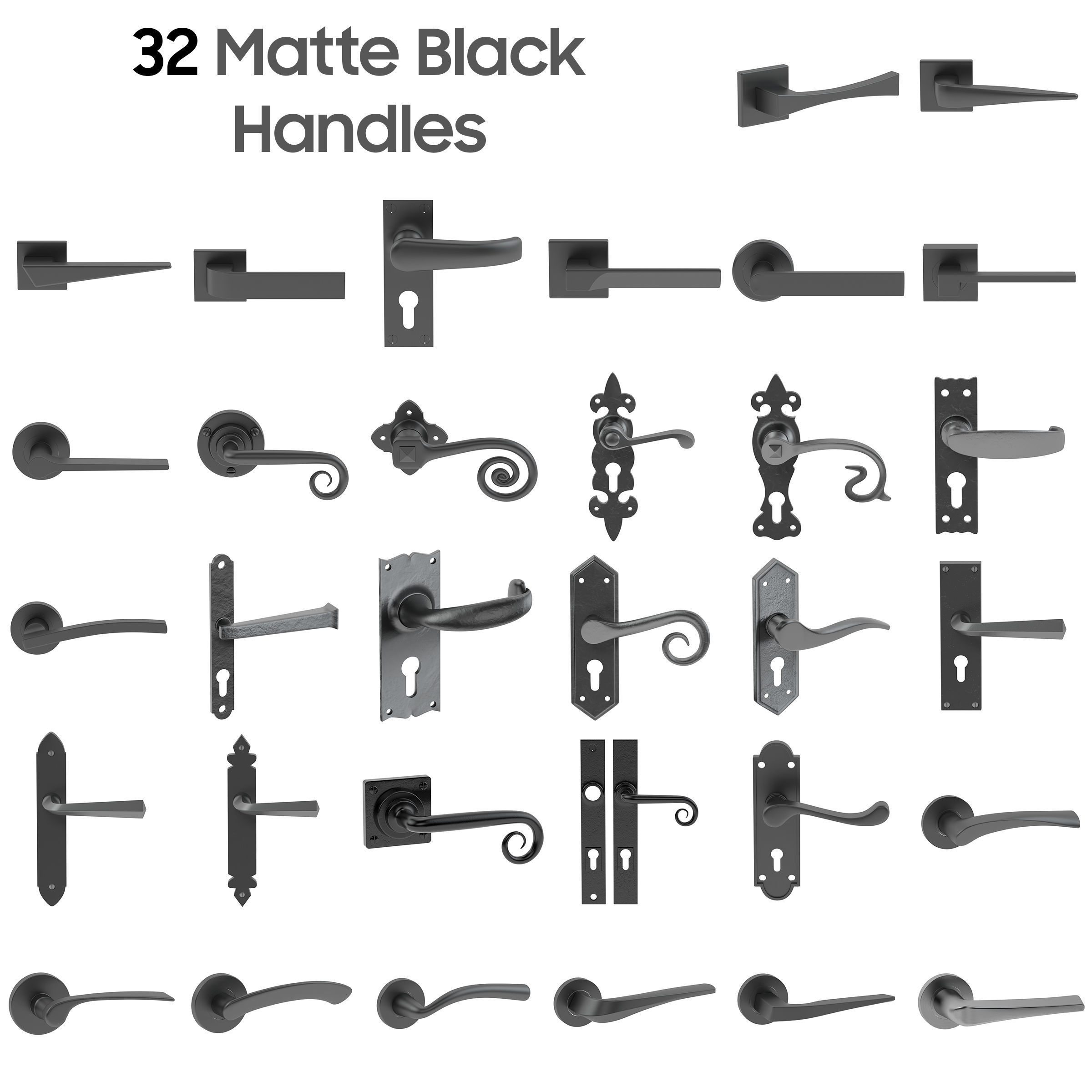 100 Door Handles Collection  3D model_7