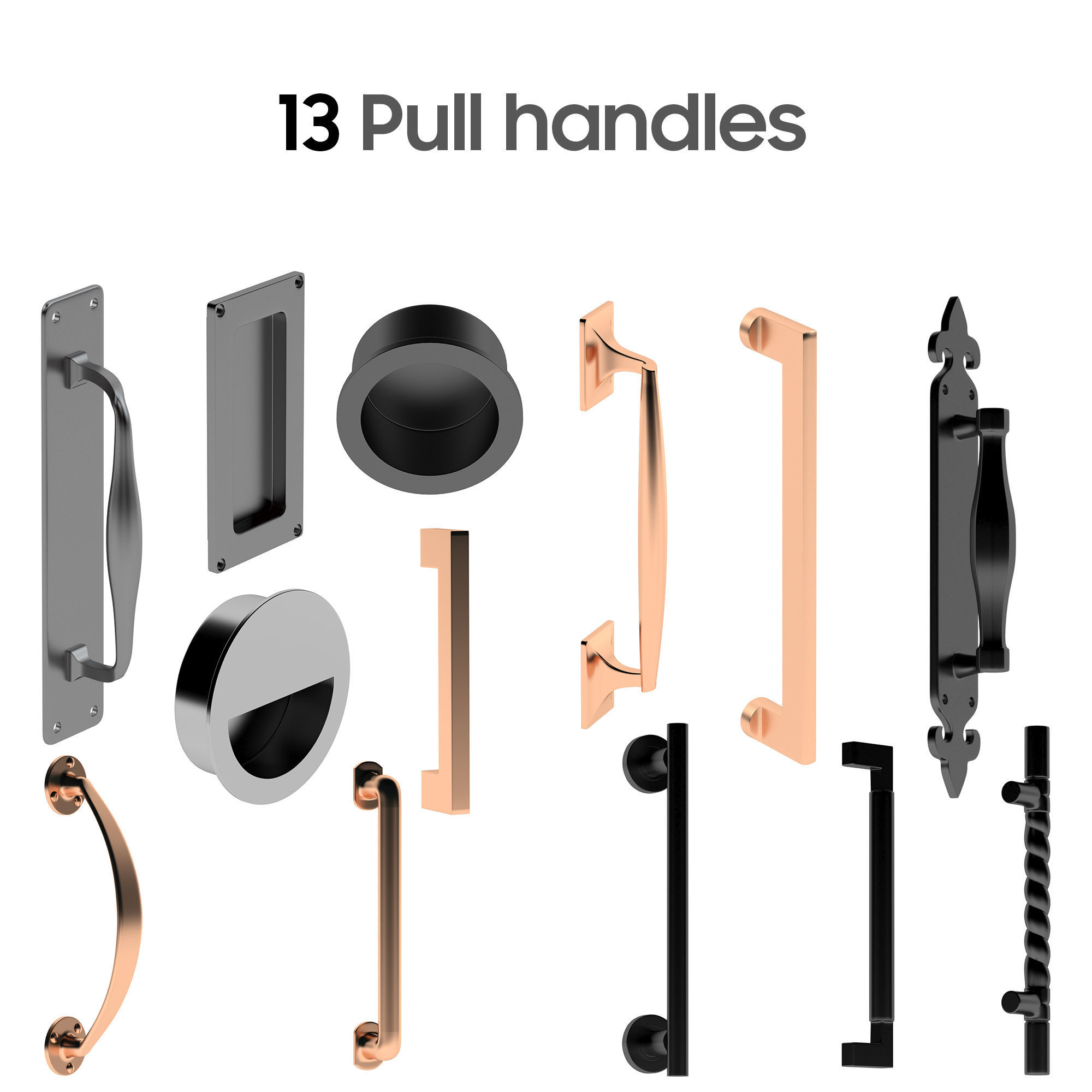 100 Door Handles Collection  3D model_3