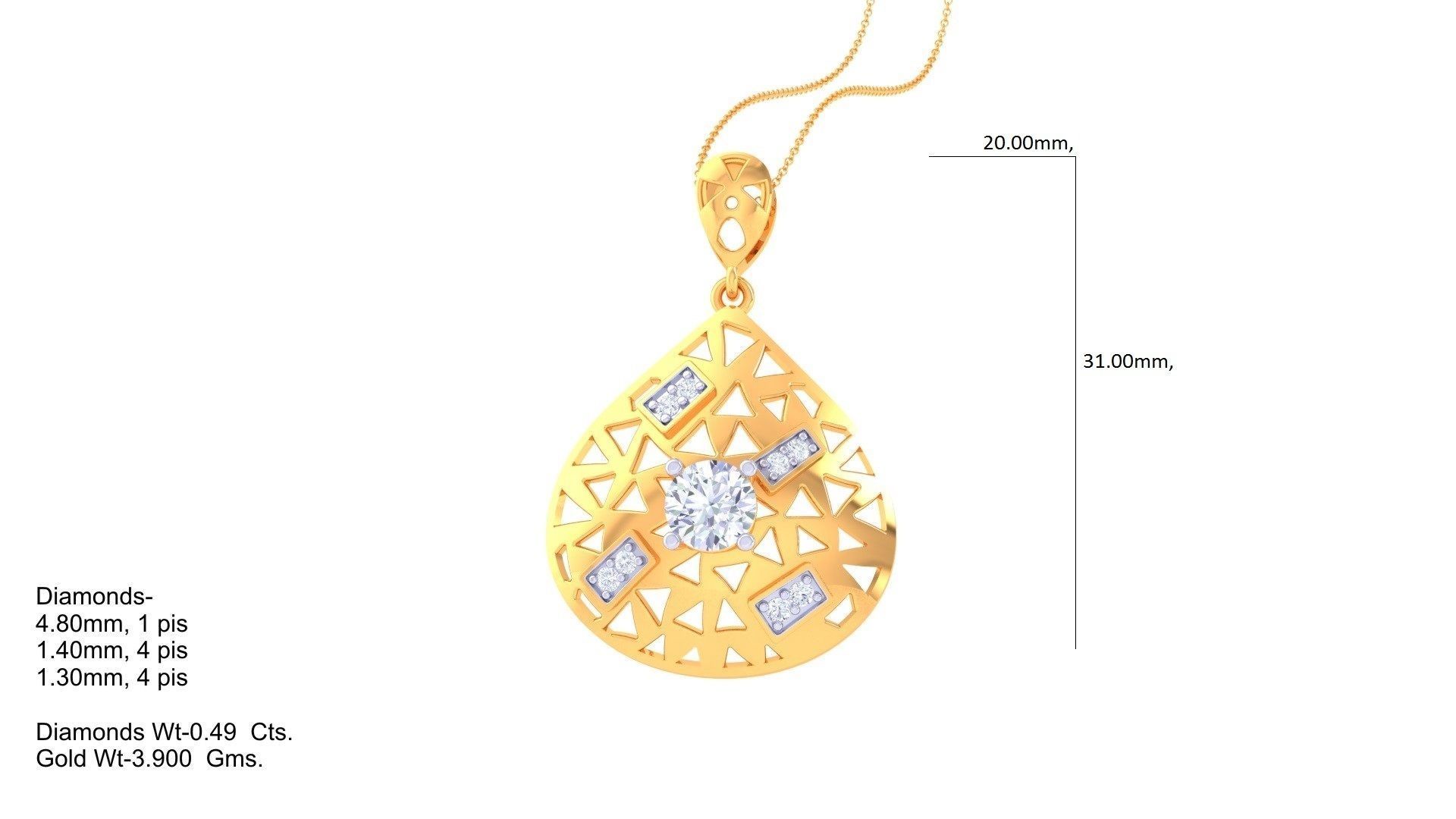 Solitaire Diamond Mesh Pendant 3dm stl obj gltf glb 3mf renders 3D print model_1