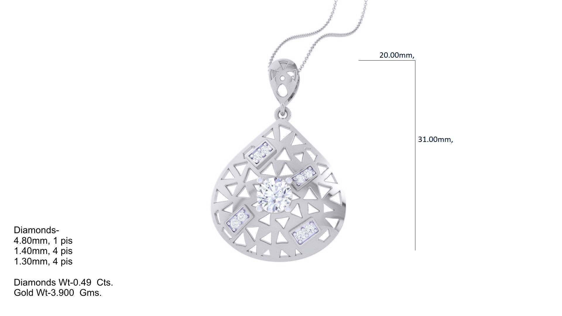 Solitaire Diamond Mesh Pendant 3dm stl obj gltf glb 3mf renders 3D print model_2