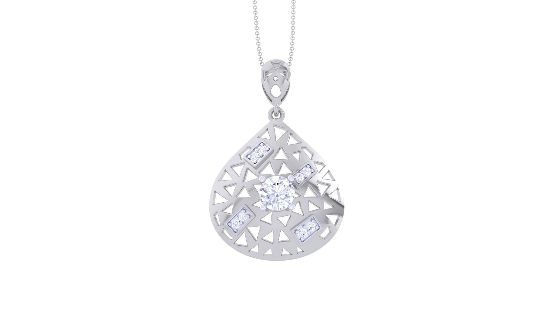 Solitaire Diamond Mesh Pendant 3dm stl obj gltf glb 3mf renders 3D print model_9