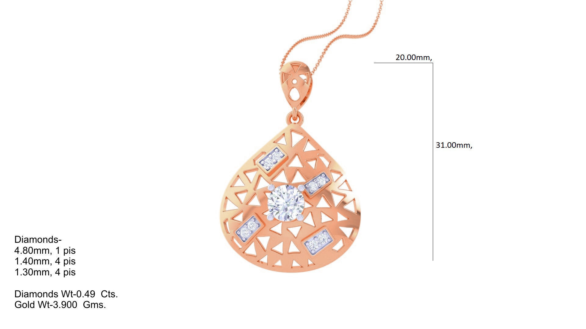 Solitaire Diamond Mesh Pendant 3dm stl obj gltf glb 3mf renders 3D print model_3