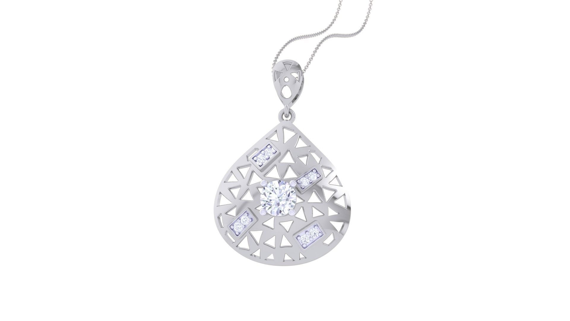 Solitaire Diamond Mesh Pendant 3dm stl obj gltf glb 3mf renders 3D print model_4