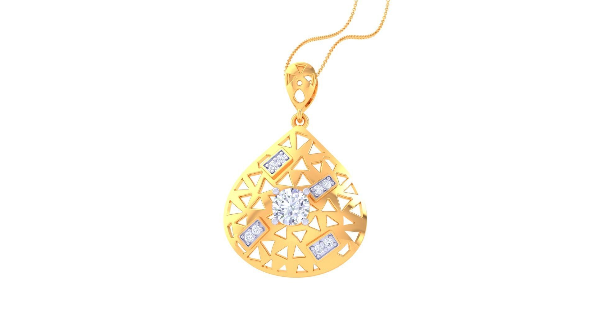 Solitaire Diamond Mesh Pendant 3dm stl obj gltf glb 3mf renders 3D print model_6