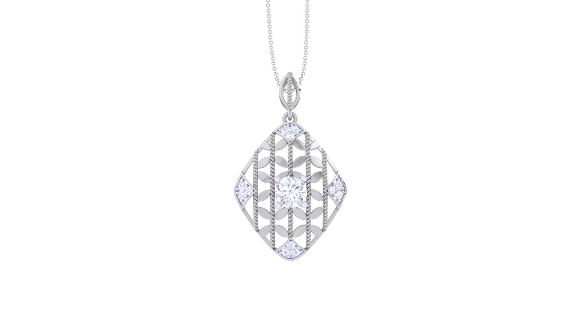Solitaire Diamond Mesh Pendant 3dm stl obj gltf glb 3mf renders 3D print model_7