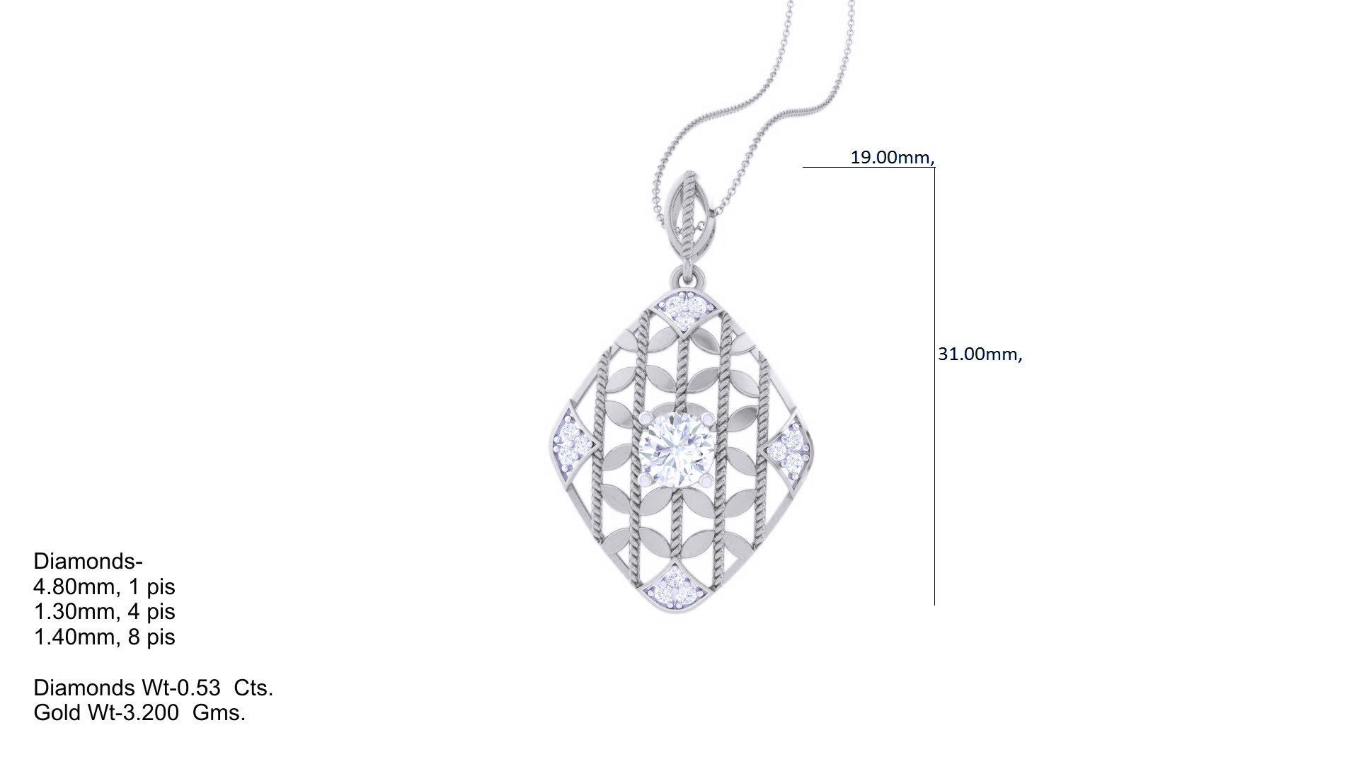 Solitaire Diamond Mesh Pendant 3dm stl obj gltf glb 3mf renders 3D print model_2