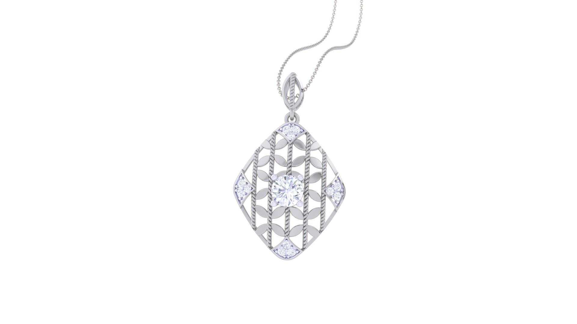 Solitaire Diamond Mesh Pendant 3dm stl obj gltf glb 3mf renders 3D print model_5