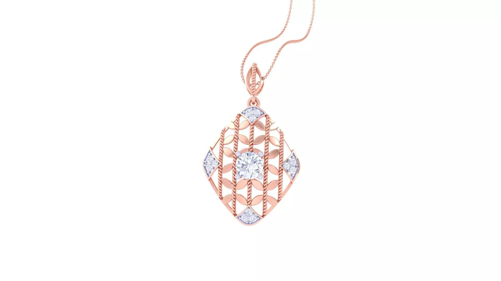 Solitaire Diamond Mesh Pendant 3dm stl obj gltf glb 3mf renders 3D print model_0