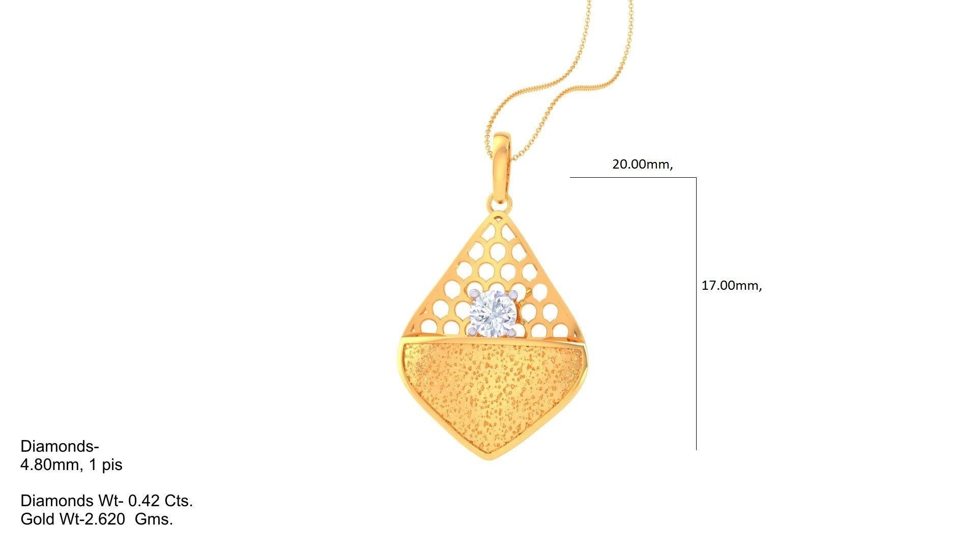 Solitaire Diamond Mesh Pendant 3dm stl obj gltf glb 3mf renders 3D print model_1