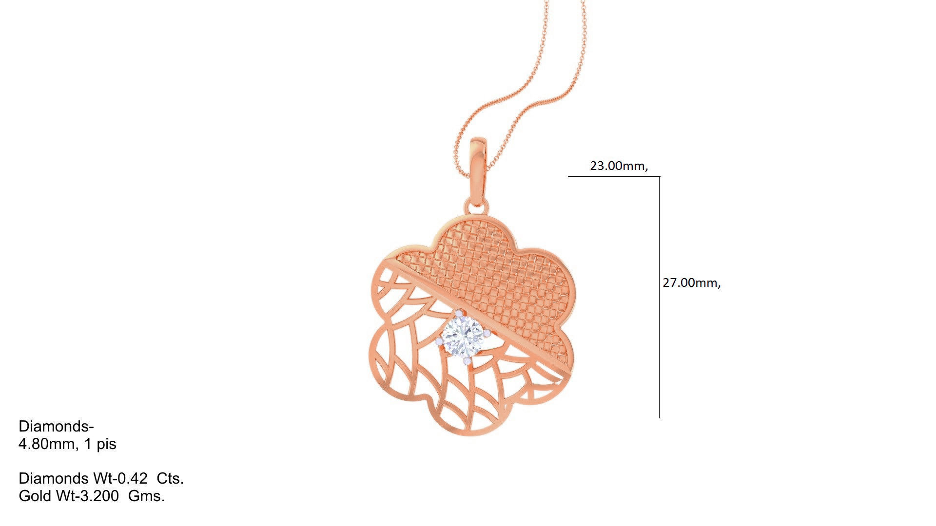 Solitaire Diamond Mesh Pendant 3dm stl obj gltf glb 3mf renders 3D print model_2